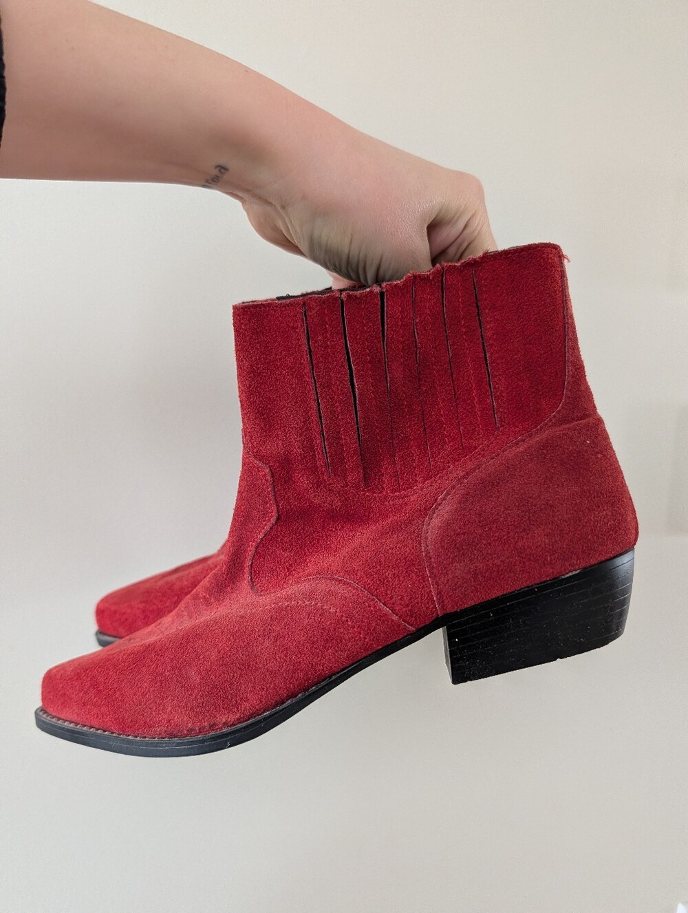 Vintage Red Suede Western Ankle Boots - Women Cowboy‎ Boots 8.5